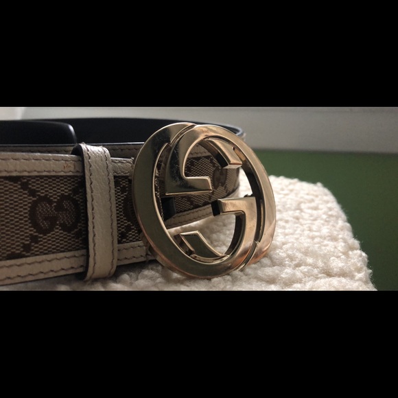 Authentic GUCCI Off White Monogram Interlocking G Buckle Belt - Picture 3 of 4